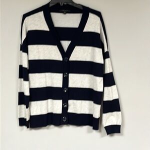 CYRUS Women's Button Front Navy & White  Striped Cardigan Sweater Size L